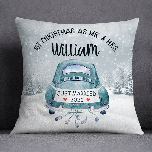 Personalized Gift For Couple First Christmas As Mr & Mrs Just Married Christmas Pillow