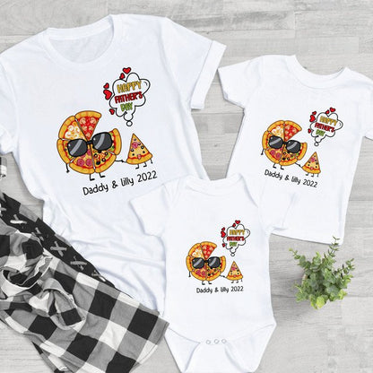 Dad & Me Pizza and Slice Father's Day Personalized Pizza Tshirt Onesie