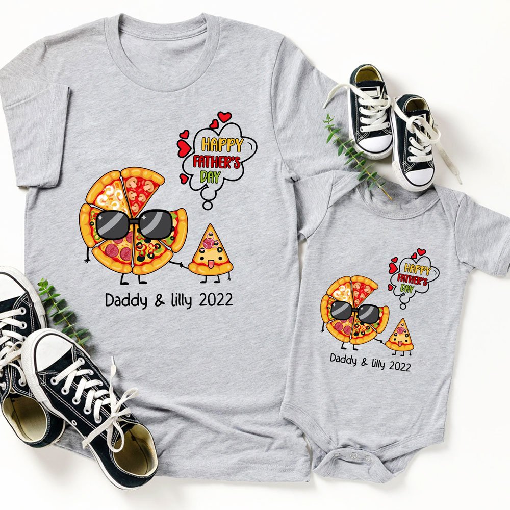 Dad & Me Pizza and Slice Father's Day Personalized Pizza Tshirt Onesie