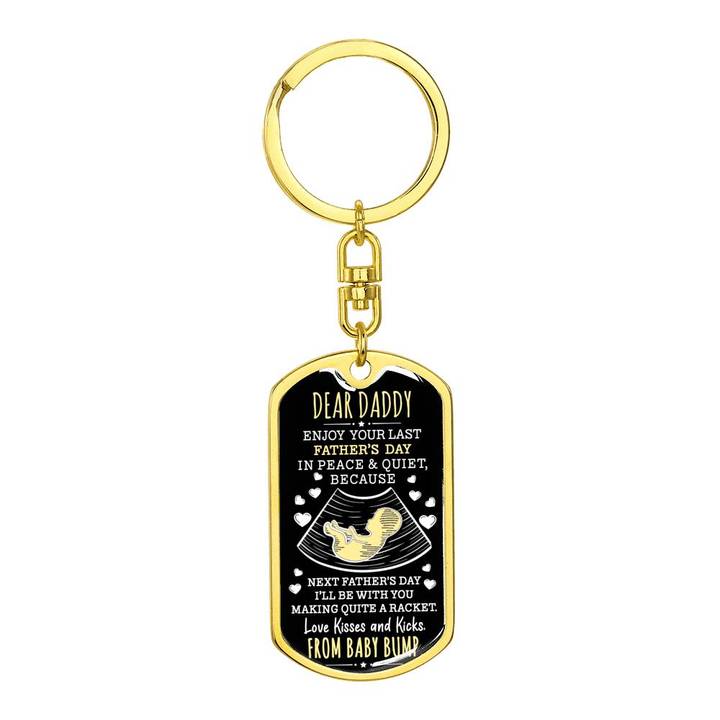 Gift For Expecting Dad Love Kisses Kicks Father's Day Dog Tag Keychains