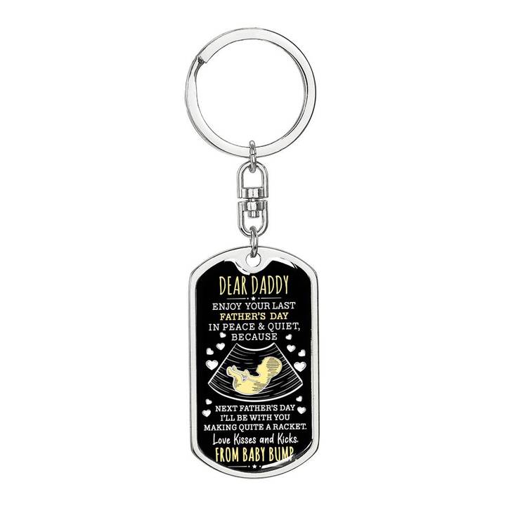 Gift For Expecting Dad Love Kisses Kicks Father's Day Dog Tag Keychains