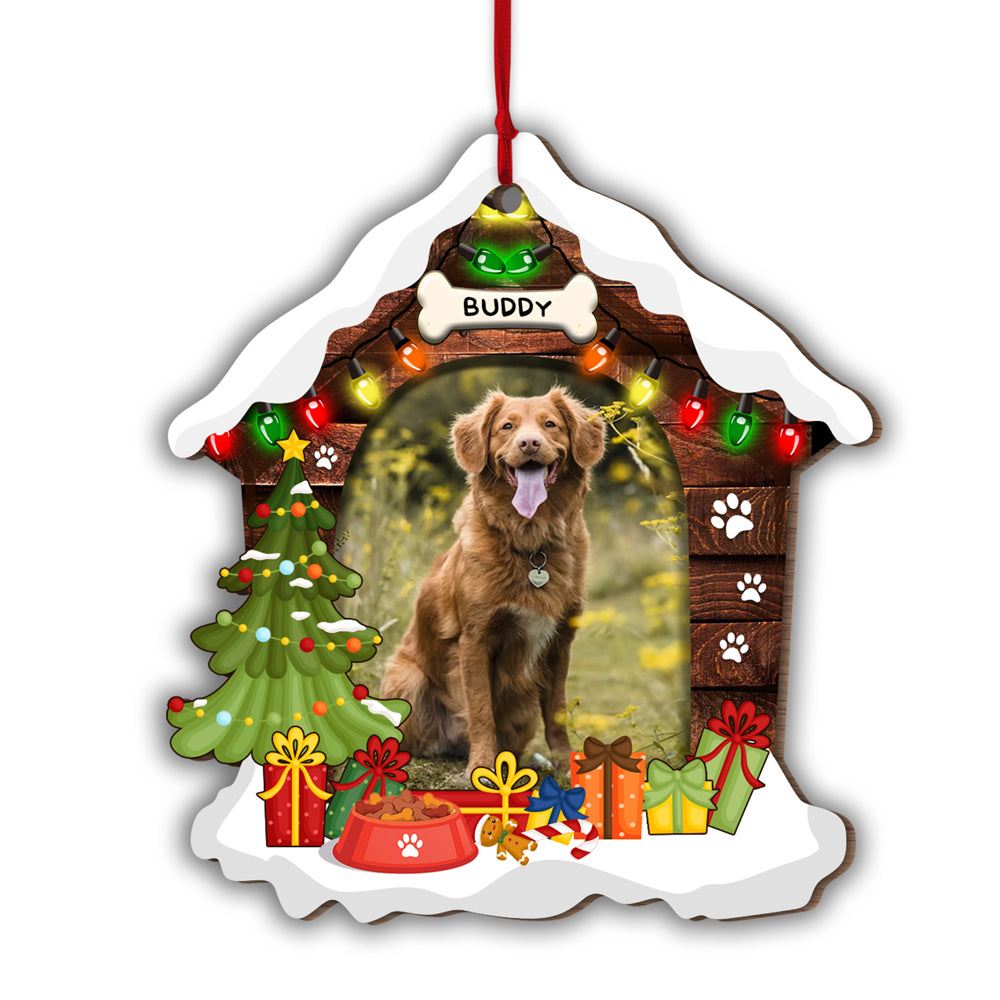 Dog House Shaped Photo Wood Ornament Personalized Gift For Dog Lover