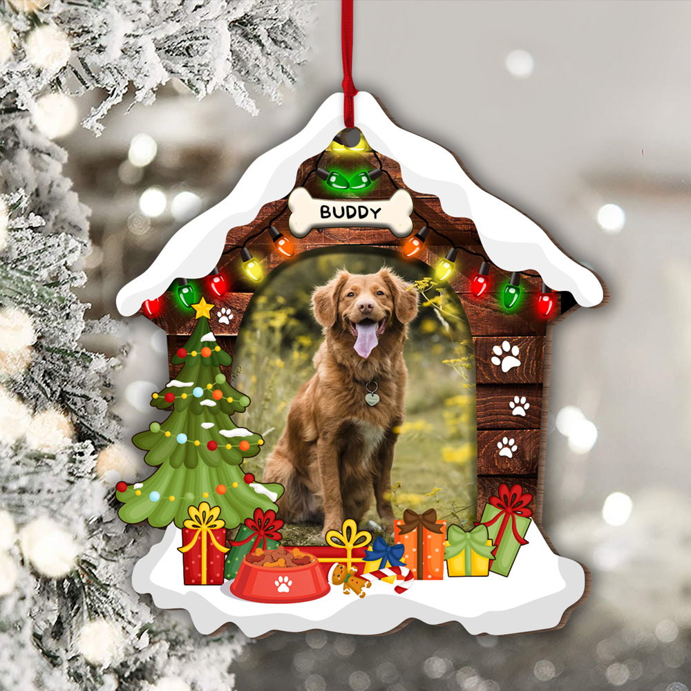 Dog House Shaped Photo Wood Ornament Personalized Gift For Dog Lover
