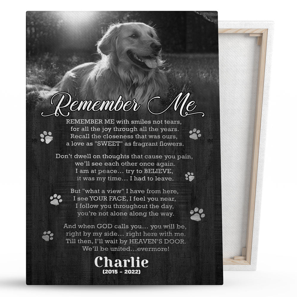 Dog Memorial Pet Remember Me With Smiles Not Tears Personalized Canvas