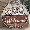 Dog Welcome Hope You Like Hair Funny Personalized Wooden Sign