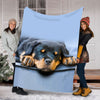 Rottweiler Puppy Dog Sleeping In A Dog Bed Blanket