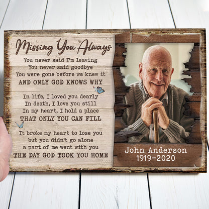 Family Sympathy Gift Loss Missing You Memorial Personalized Canvas