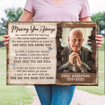 Family Sympathy Gift Loss Missing You Memorial Personalized Canvas