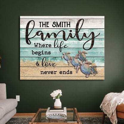 62132-Personalized Family Wall Art Canvas Where Life Begins & Love Never Ends H1
