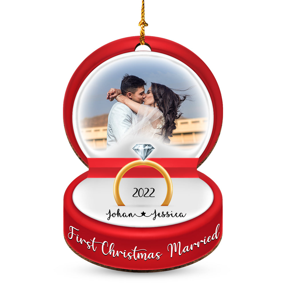 First Christmas Married Ring Box Ornament Personalized Gift For Couple