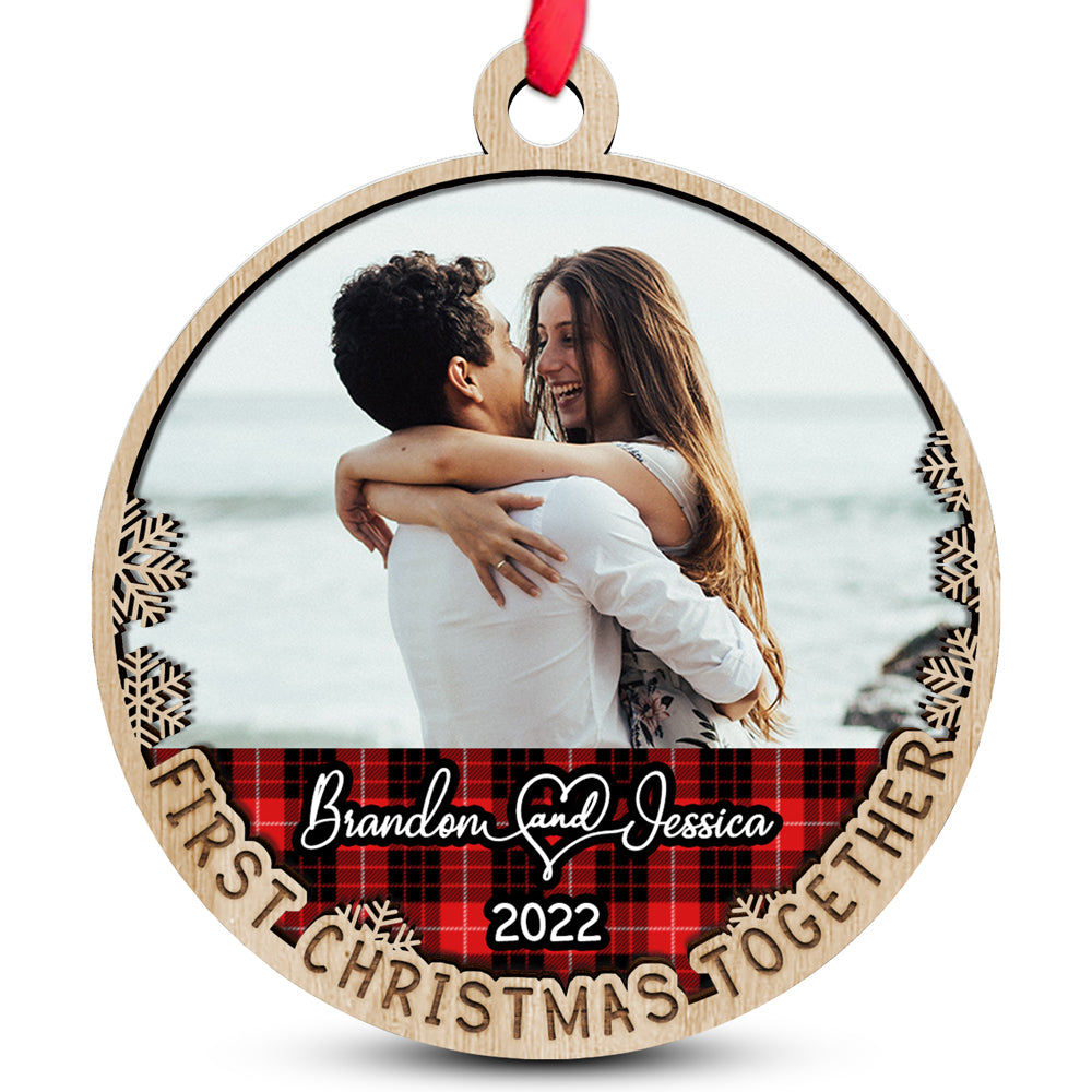 Our First Christmas Photo Wood Ornament Personalized Gift For Couple