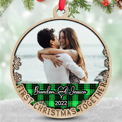 Our First Christmas Photo Wood Ornament Personalized Gift For Couple