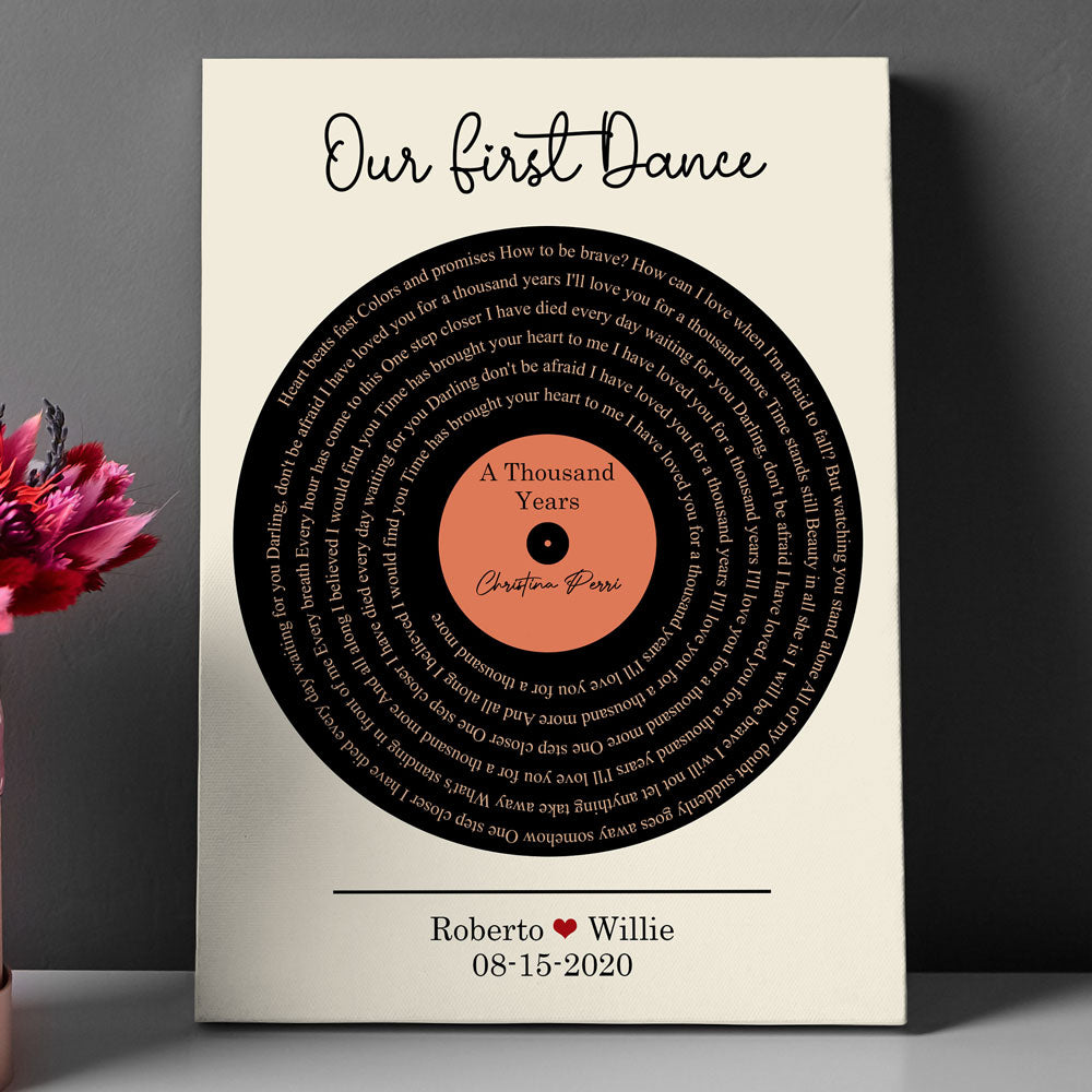 First Dance Song Lyrics Anniversary Vinyl Record Personalized Canvas