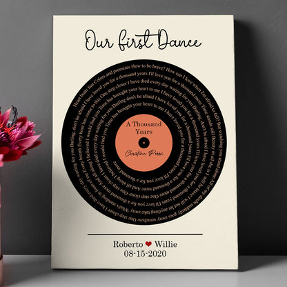 First Dance Song Lyrics Anniversary Vinyl Record Personalized Canvas