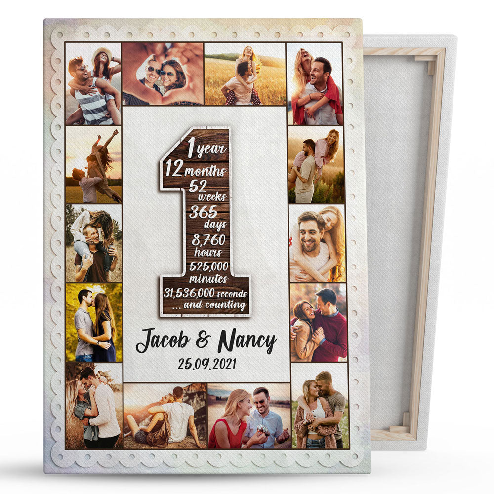 1 Year 1st Anniversary Couple Photo Wife Husband Personalized Canvas