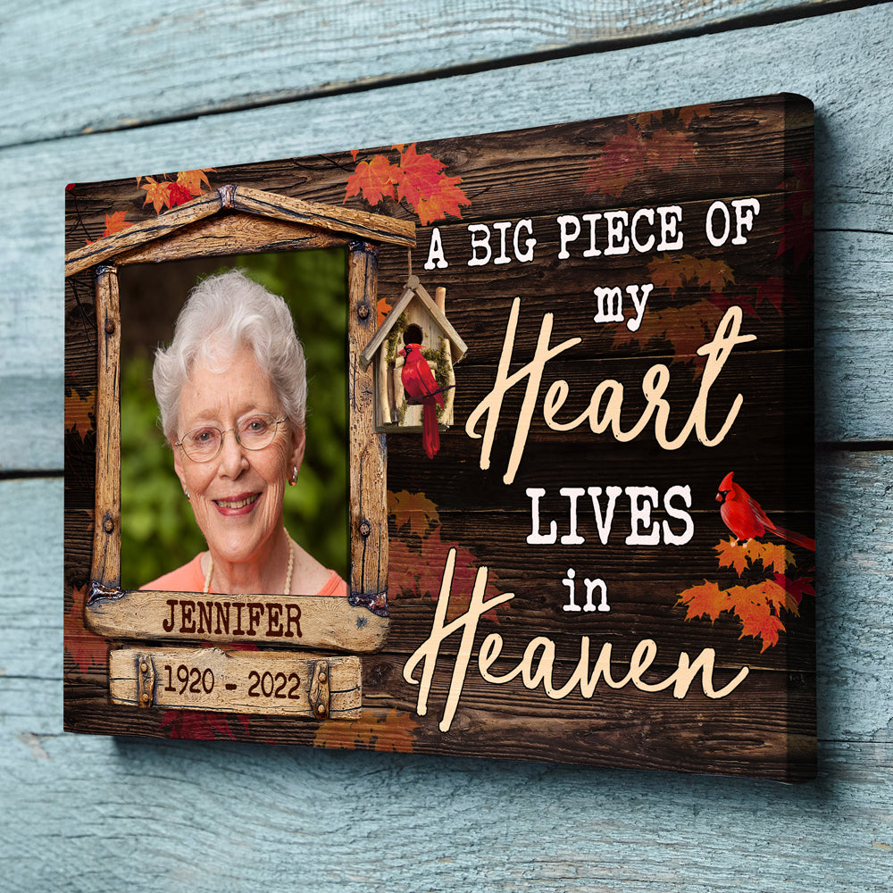 Family Piece Of Heart Heaven Cardinal Memorial Personalized Canvas