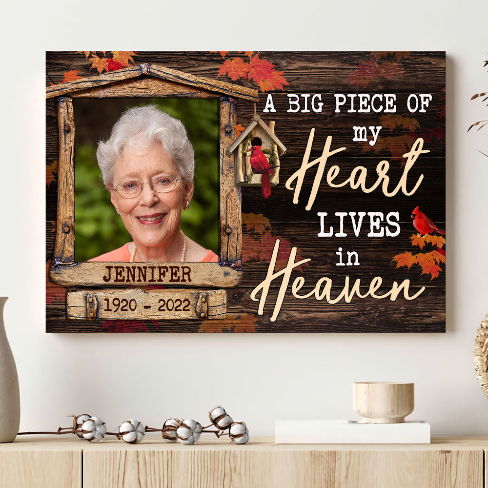Family Piece Of Heart Heaven Cardinal Memorial Personalized Canvas