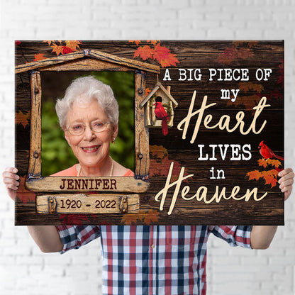 Family Piece Of Heart Heaven Cardinal Memorial Personalized Canvas