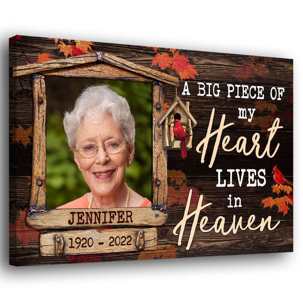 Family Piece Of Heart Heaven Cardinal Memorial Personalized Canvas