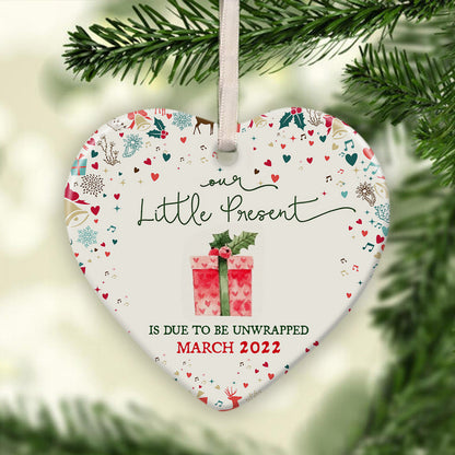 57170-Personalized Gift For Expecting Parent, Our Little Present Is Due To Be, New Baby Pregnancy Announcement Christmas Ornament H0