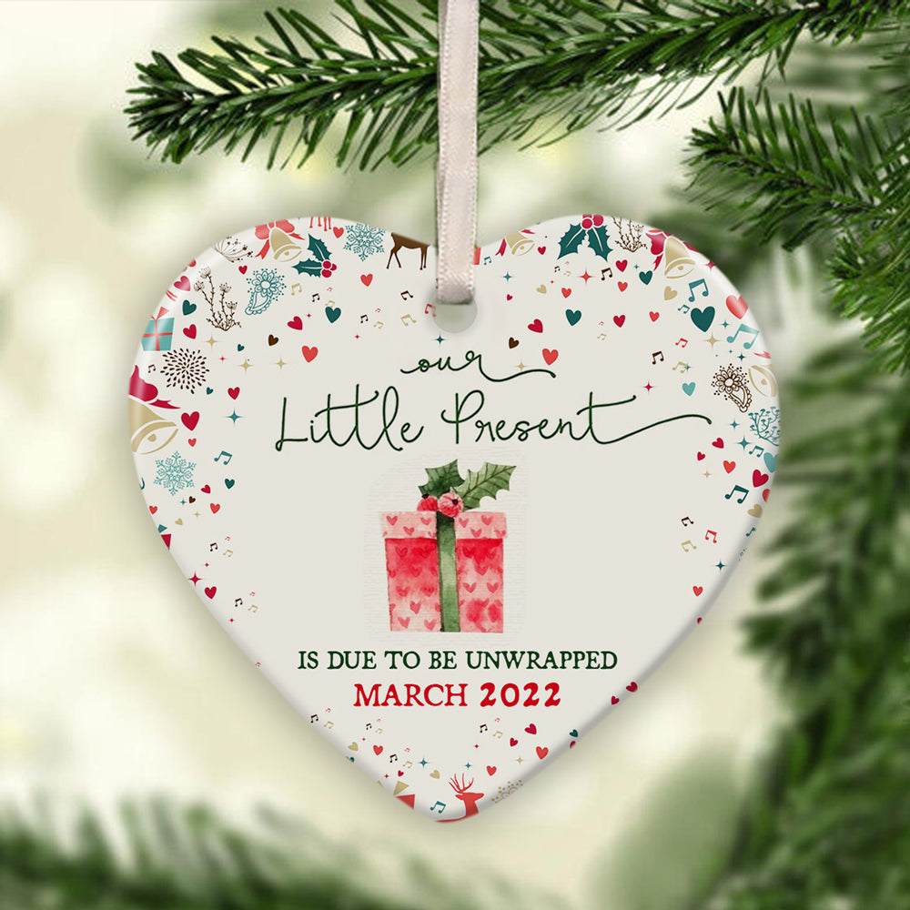 57169-Personalized Gift For Expecting Parent, Our Little Present Is Due To Be, New Baby Pregnancy Announcement Christmas Ornament H0