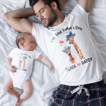Our First Fathers Day Giraffe Personalized Matching Shirts & Onesies