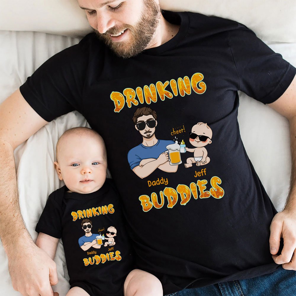 New Dad And Son Cool Beer Drinking Buddies Personalized Matching Shirts