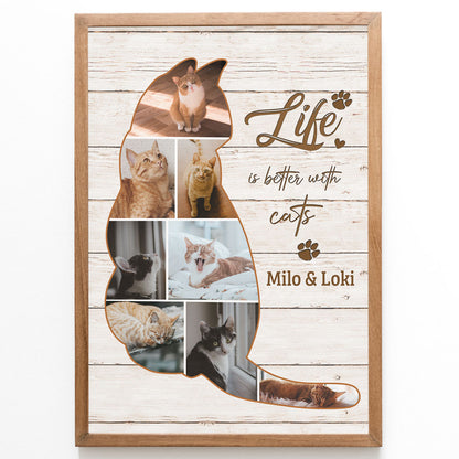 Cat Lovers Life Is Better Cat Mom Cat Dad Collage Personalized Canvas
