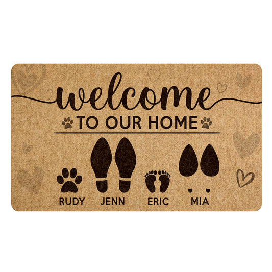 Pet Lovers Dog Cat Welcome To Our Home Funny Personalized Doormat