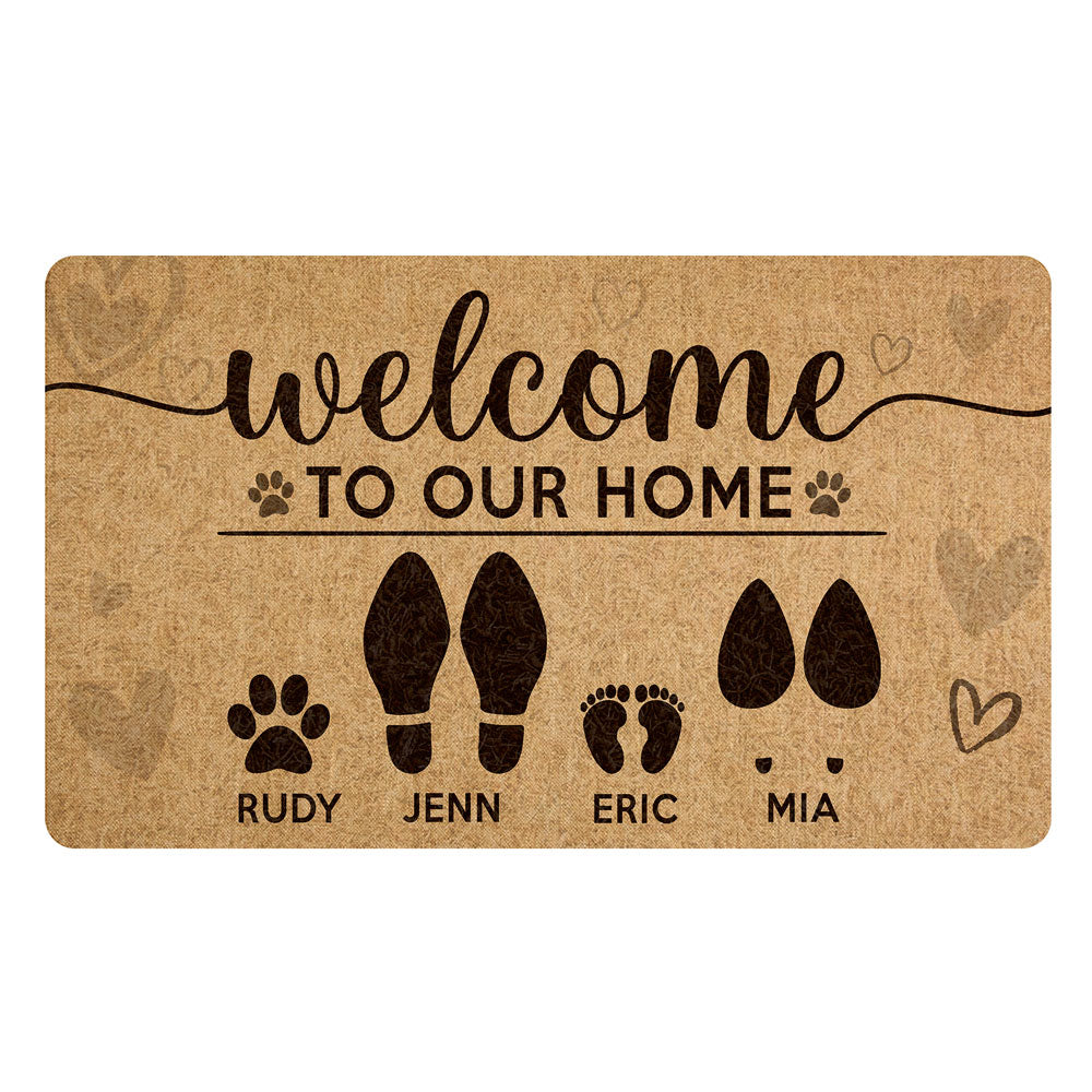 Pet Lovers Dog Cat Welcome To Our Home Funny Personalized Doormat
