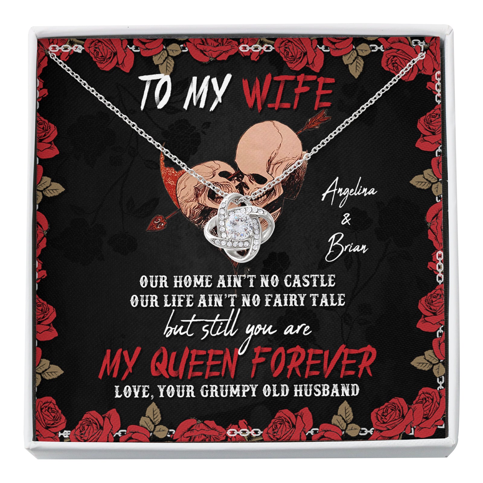 To My Wife Skull Couple Anniversary Skeleton Personalized Necklace