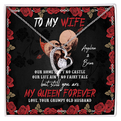 To My Wife Skull Couple Anniversary Skeleton Personalized Necklace