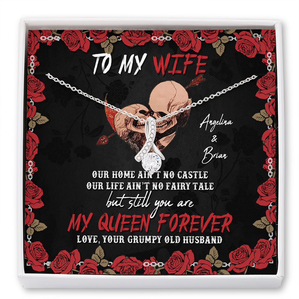To My Wife Skull Couple Anniversary Skeleton Personalized Necklace