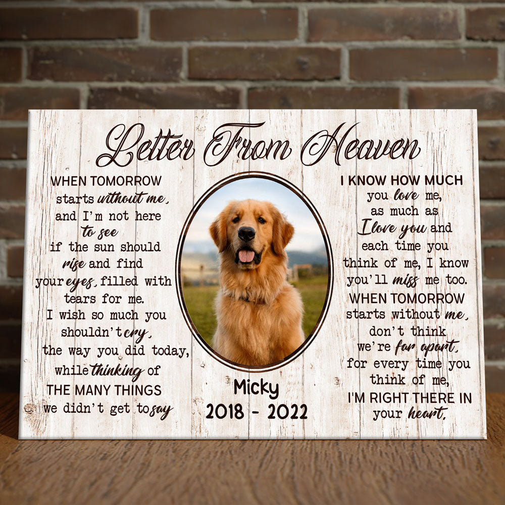 Pet Memorial Dog Cat Letter From Heaven Personalized Canvas