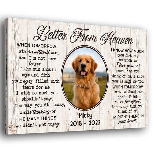 Pet Memorial Dog Cat Letter From Heaven Personalized Canvas
