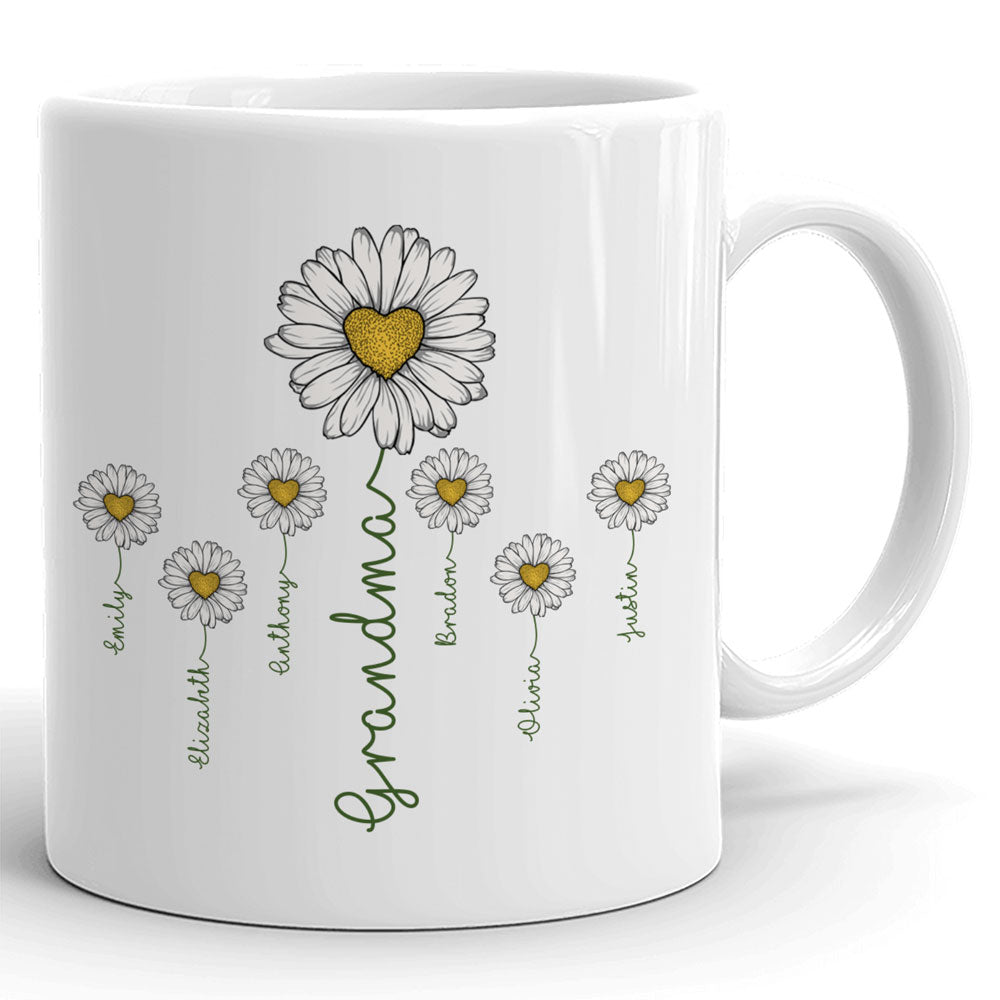 Grandma With Kids Daisy Flowers Meaningful Personalized Mug - Family Panda