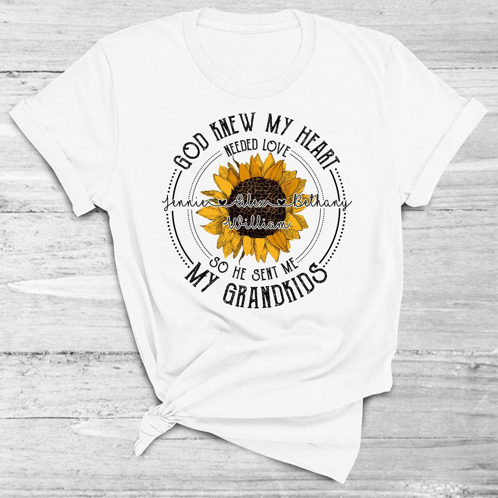 Grandma God Sent Me My Grandkids Sunflower Personalized Shirt