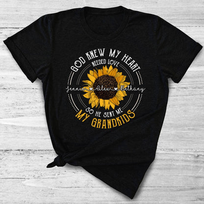 Grandma God Sent Me My Grandkids Sunflower Personalized Shirt