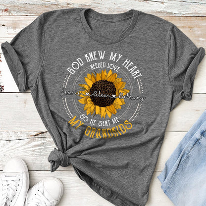 Grandma God Sent Me My Grandkids Sunflower Personalized Shirt