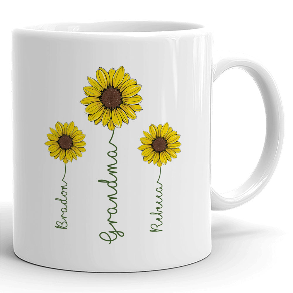 Grandma With Grandkids Sunflowers Meaningful Personalized Mug
