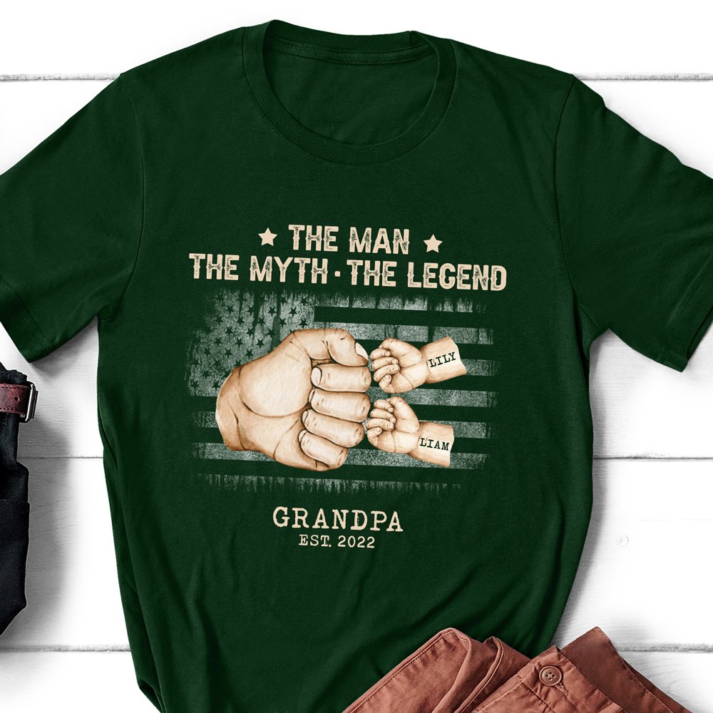 Grandpa With Grandkids Names The Man Myth Legend Personalized Shirt