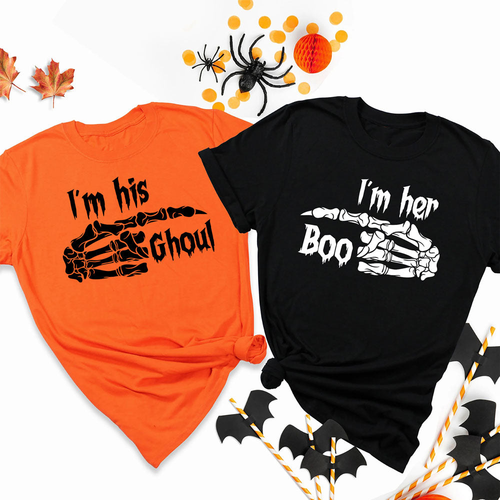 Halloween Couple Her Boo His Ghoul Funny Matching Shirt
