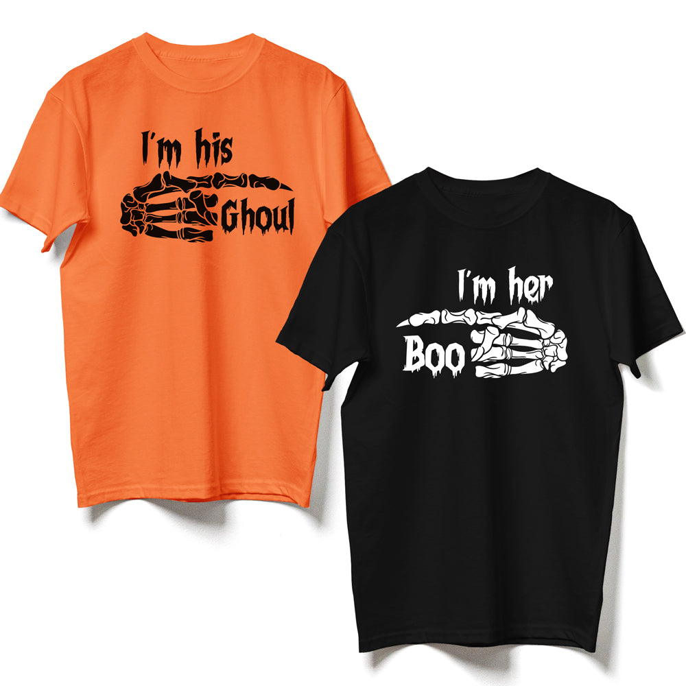 Halloween Couple Her Boo His Ghoul Funny Matching Shirt