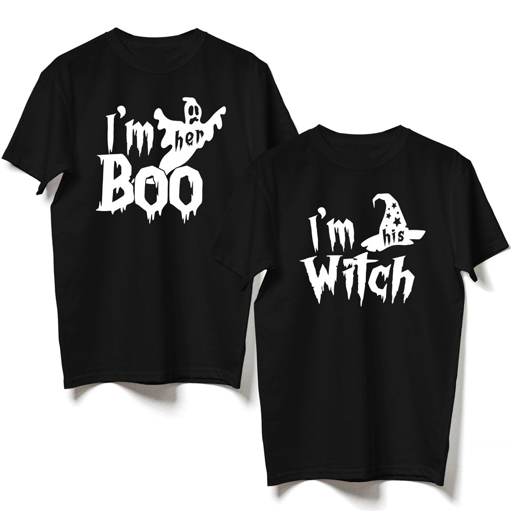 Her Boo His Witch Funny Matching T-Shirt Halloween Gift For Couple
