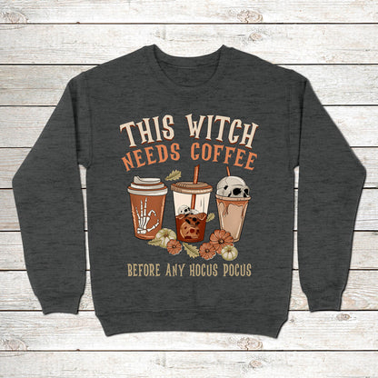 Halloween This Witch Needs Coffee Funny Spooky Sweatshirt