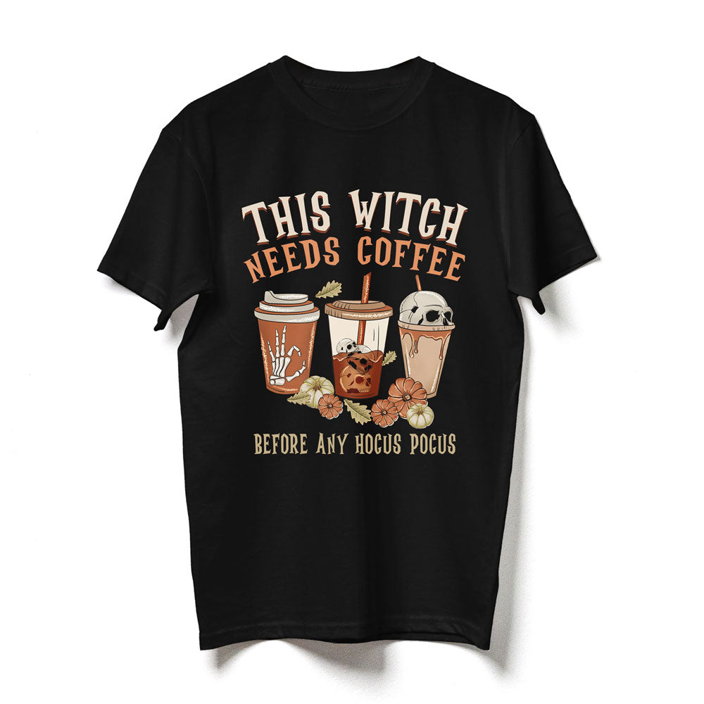 Halloween This Witch Needs Coffee Funny Spooky Shirt