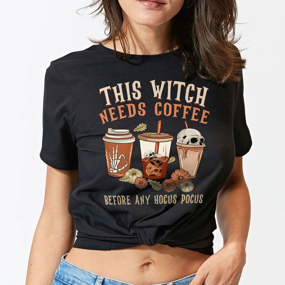 Halloween This Witch Needs Coffee Funny Spooky Shirt
