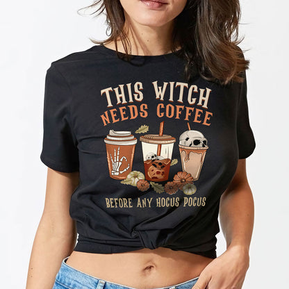 Halloween This Witch Needs Coffee Funny Spooky Shirt