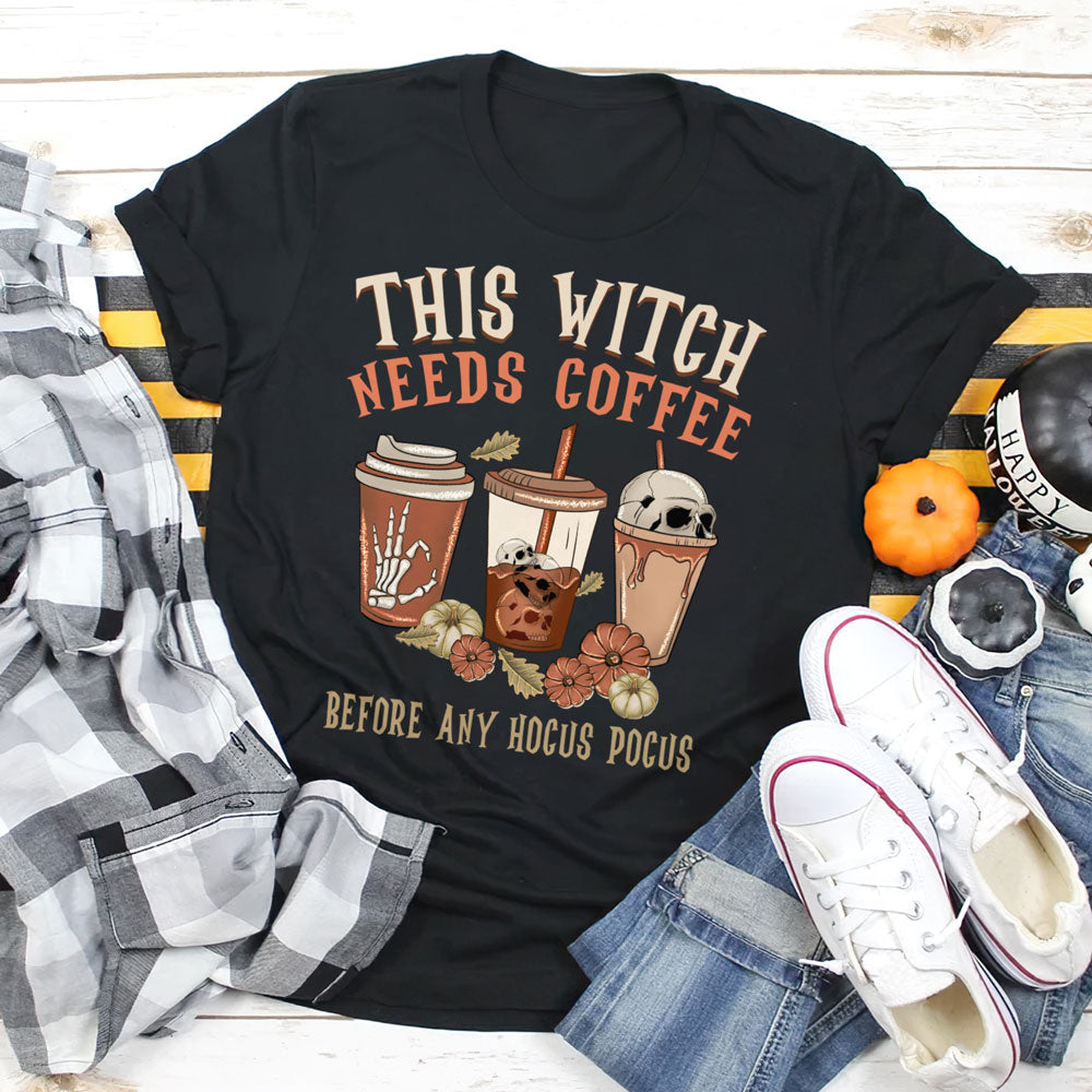 Halloween This Witch Needs Coffee Funny Spooky Shirt