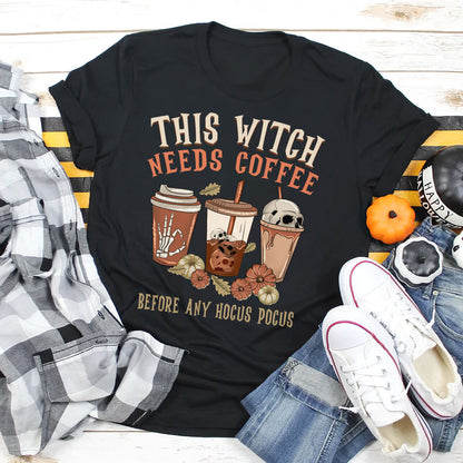 Halloween This Witch Needs Coffee Funny Spooky Shirt